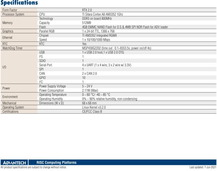 研華ROM-3310 基于TI AM3352 Cortex A8 1GHz RTX 2.0 的標(biāo)準(zhǔn)核心板，適用于寬溫抗震等工業(yè)自動(dòng)化領(lǐng)域