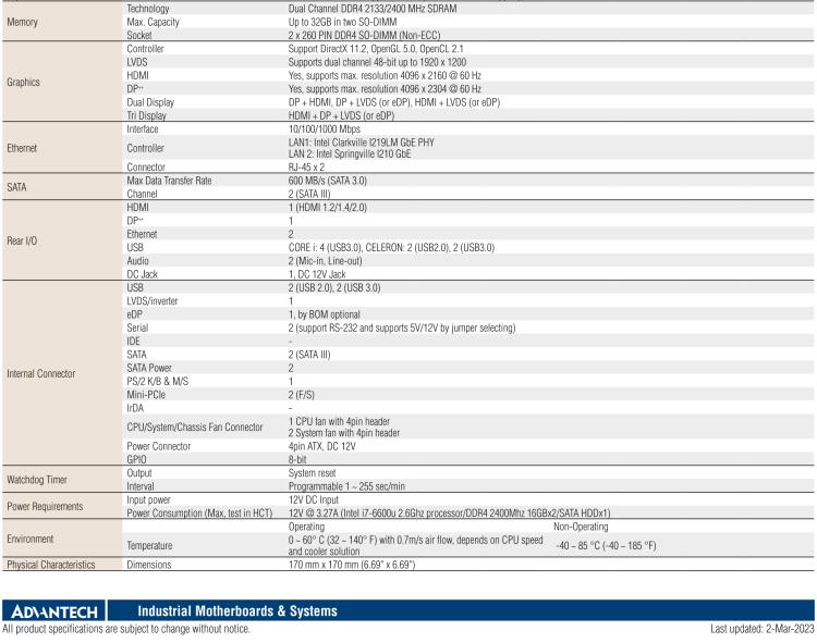 研華AIMB-232 板載Intel? 第6/7代 Core? i/賽揚(yáng) 處理器。超薄設(shè)計，無風(fēng)扇設(shè)計，支持寬溫。