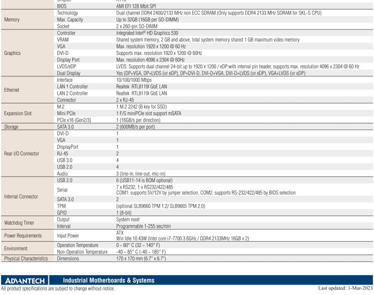 研華AIMB-205 適配Intel? 第6/7代 Core? i 處理器，搭載H110芯片組。高性價比，擁有豐富的擴展接口，穩(wěn)定可靠。