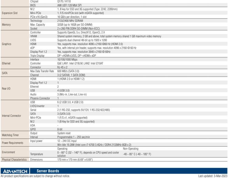 研華AIMB-275 適配Intel? 第6/7代 Core? i 處理器，搭載Intel Q170/H110芯片組。性能強勁，接口豐富。