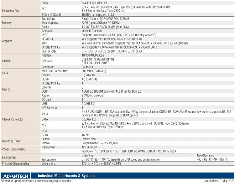 研華AIMB-286EF 適配Intel 第8/9代 Core i 處理器，搭載Intel H310芯片組。擁有1個PCIe x16插槽。超薄設計，接口豐富，是高端應用中的高性價比方案。