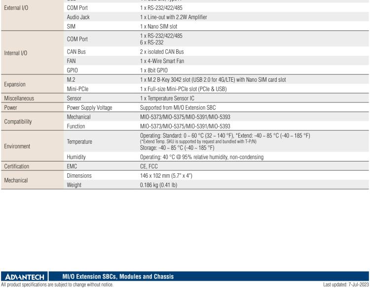 研華MIOe-260 M.2 B-key，高速 miniPCIe，雙Intel LAN，4個USB2.0、8個COM