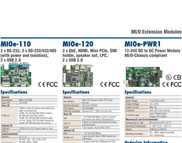 研華MIOE-110 2 x RS-232, 2 x RS-232/422/485 (帶5V/12V電源及隔離), 2USB 2.0，兼容2.5寸MIO單板