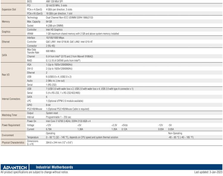 研華AIMB-785 LGA1151 6th/7th Generation Intel? Core? i7/i5/i3/Pentium?/Celeron? ATX with Triple Display, DDR4, SATA III