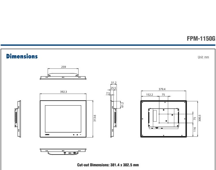 研華FPM-1150G 15”XGA液晶顯示屏工業(yè)顯示器，搭配電阻式觸摸屏及VGA / HDMI接口