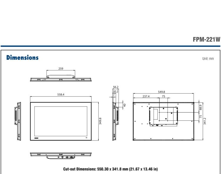 研華FPM-221W 21.5寸Full HD工業(yè)顯示器，支持多點(diǎn)觸控，支持HDMI端口