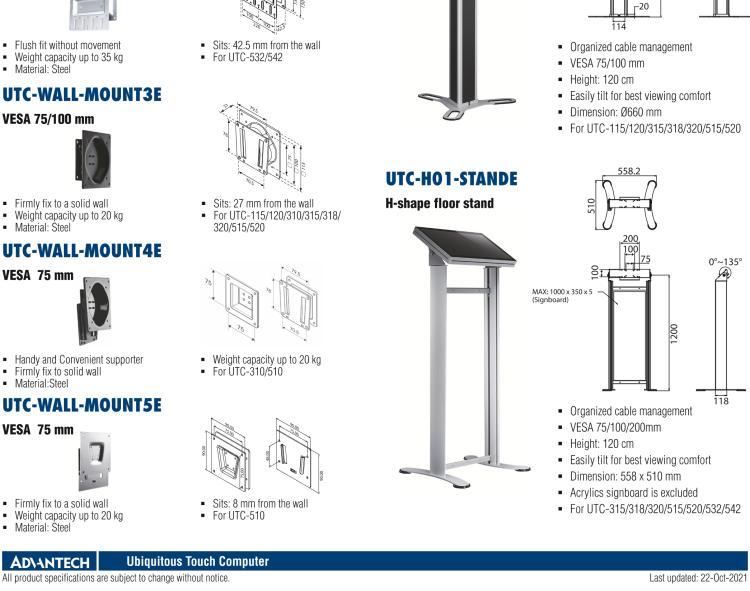 研華UTC-WALL-MOUNT2E 壁掛架 (VESA 100/200 mm)，適用于UTC 系列多功能觸控一體機