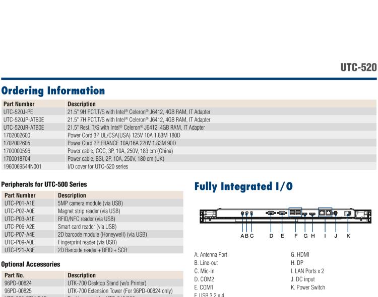 研華UTC-520J 21.5" Ubiquitous Touch Computer with Intel? Celeron? J6412