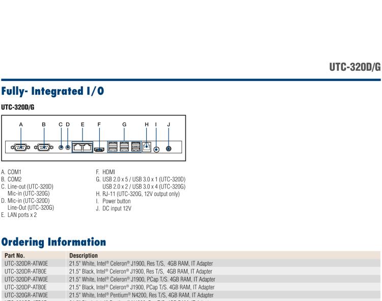 研華UTC-320D 21.5" 多功能觸控一體機，內(nèi)置Intel? Celeron? J1900處理器