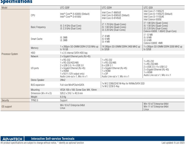 研華UTC-320F 21.5" 多功能觸控一體機 ,內(nèi)置 Intel? Core? i5-6300U/Core? i3-6100U