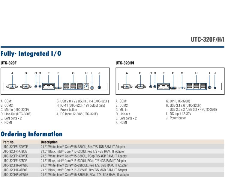 研華UTC-320F 21.5" 多功能觸控一體機 ,內(nèi)置 Intel? Core? i5-6300U/Core? i3-6100U