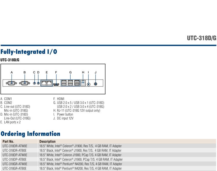 研華UTC-318D 18.5" 多功能觸控一體機(jī)，內(nèi)置Intel? BayTrail J1900