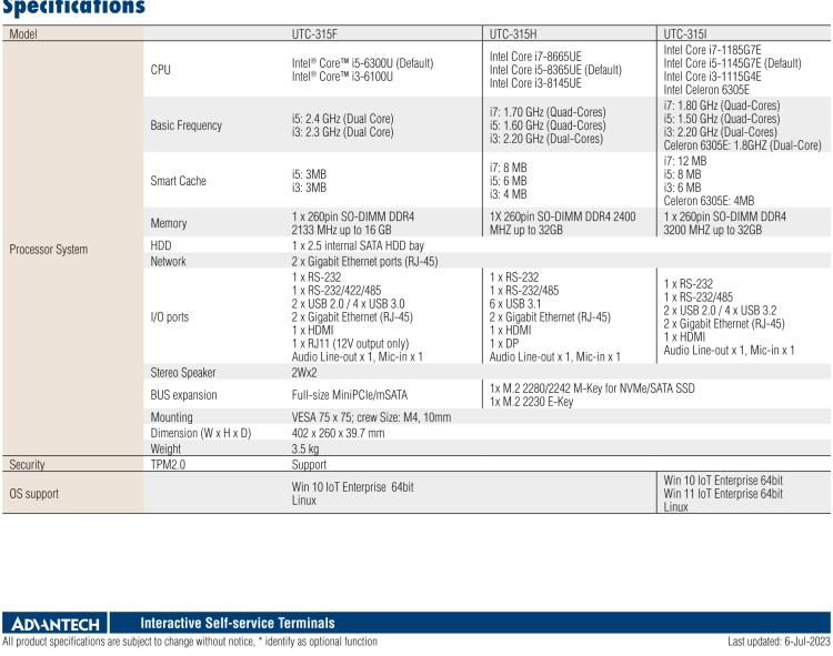 研華UTC-315F 15.6" 多功能觸控一體機，內(nèi)置Intel? Core? i5-6300U