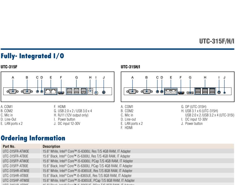 研華UTC-315F 15.6" 多功能觸控一體機，內(nèi)置Intel? Core? i5-6300U