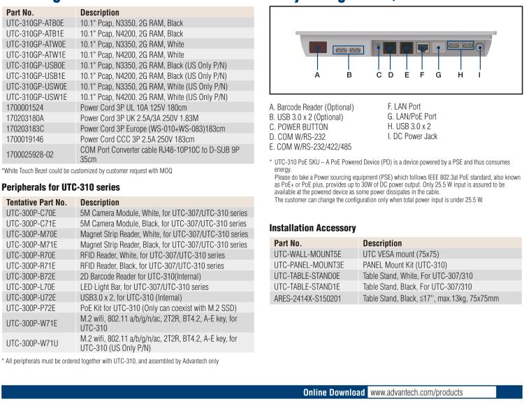 研華UTC-310G 10.1" 多功能觸控一體機(jī)，Intel? Celeron? N3350/Pentium? N4200 處理器