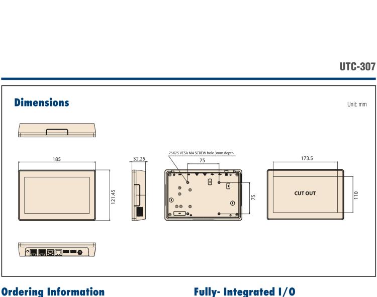 研華UTC-307G 7" 多功能觸控一體機，Intel? Celeron? N3350/Pentium? N4200 處理器