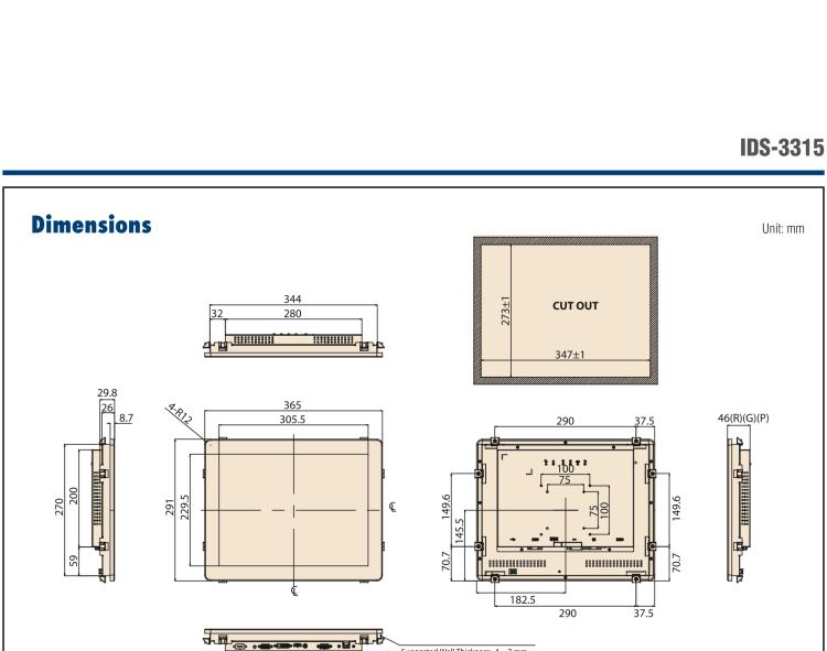 研華IDS-3315 15" 1024 x 768, VGA/DVI/HDMI 接口，采用 IP65 前面板的顯示器