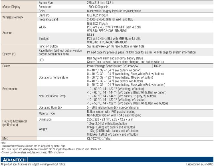 研華EPD-660 13.3"電子紙解決方案，Wi-Fi，用于醫(yī)院床邊卡和智能建筑標(biāo)牌。