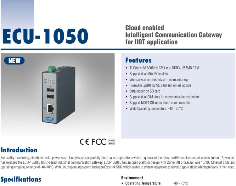 研華ECU-1050 Cloud-enabled IIoT Gateway with 2 mPCIe Slot