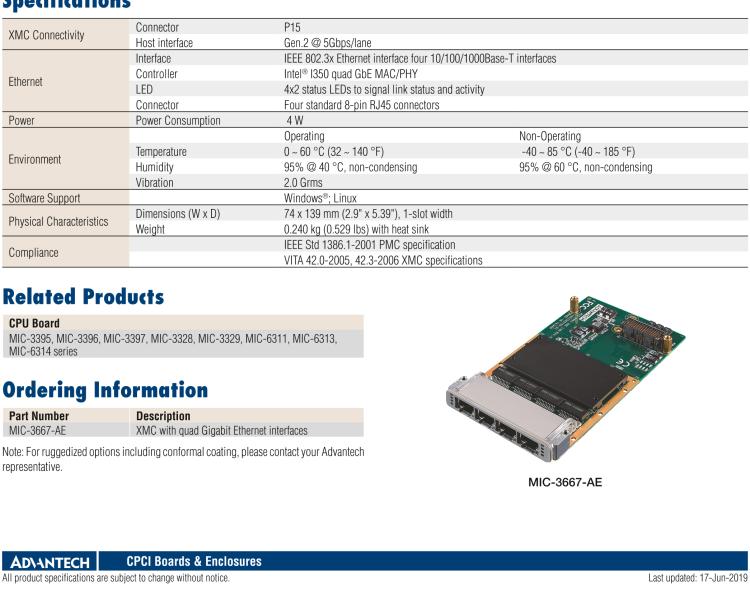 研華MIC-3667 Quad Ports Gigabit Ethernet XMC