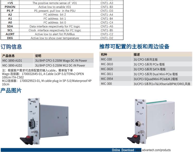 研華MIC-3890 3U CompactPCI? Serial系列 DC250W電源