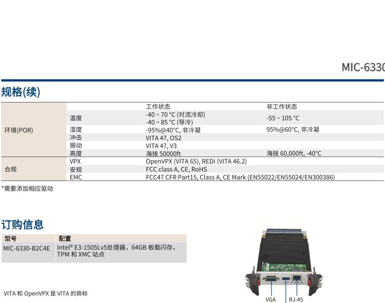 研華MIC-6330 3U OpenVPX 刀片式主板，搭載 Intel? Xeon?E3v5 與 E3v6 系列處理器