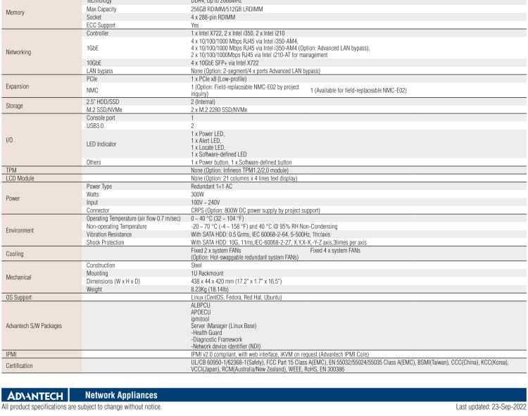 研華FWA-3050 基于Intel?Xeon D-2100系列處理器，用于uCPE和下一代防火墻的遠(yuǎn)程可管理1U網(wǎng)絡(luò)應(yīng)用平臺(tái)