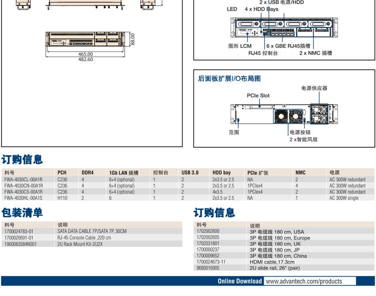 研華FWA-4030 基于第六代/第七代 Intel? Xeon? E3和 i7/i5/i3系列處理器 2U機(jī)架式網(wǎng)絡(luò)應(yīng)用平臺(tái)