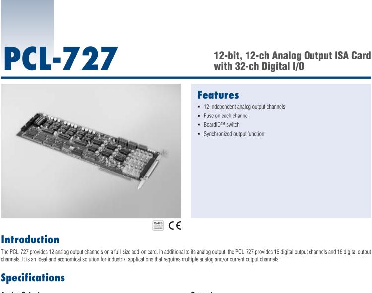 研華PCL-727 12位、12通道帶32數(shù)字I/O通道的模擬輸出ISA卡