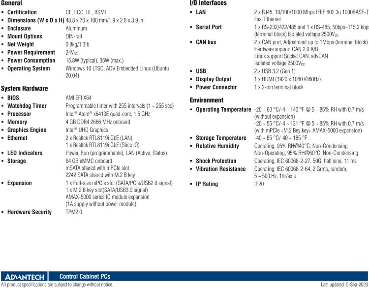 研華AMAX-5570 超微型控制平臺(tái)，采用Intel Atom處理器、64GB eMMC、2 個(gè)以太網(wǎng)口、2 個(gè) USB、2 個(gè) CAN、2 個(gè) COM 和插片 IO 擴(kuò)展