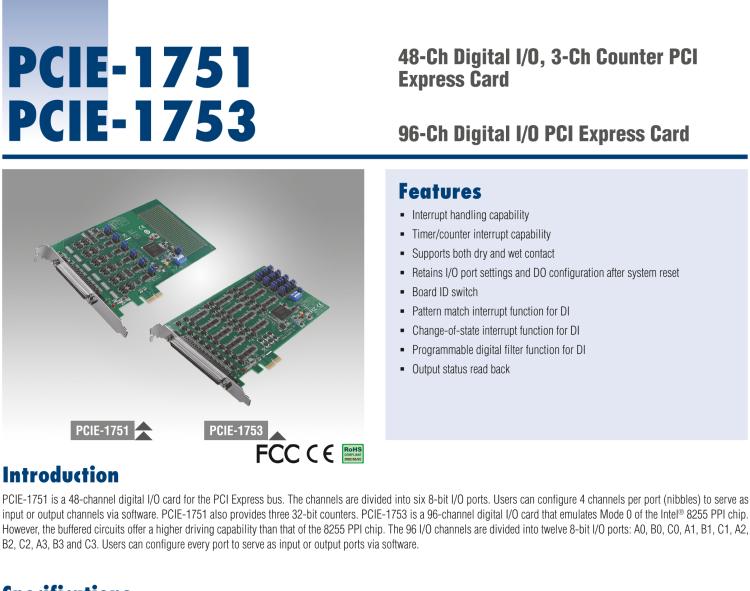 研華PCIE-1751 48 通道PCI Express總線通用數(shù)字 I/O 和計(jì)數(shù)器卡