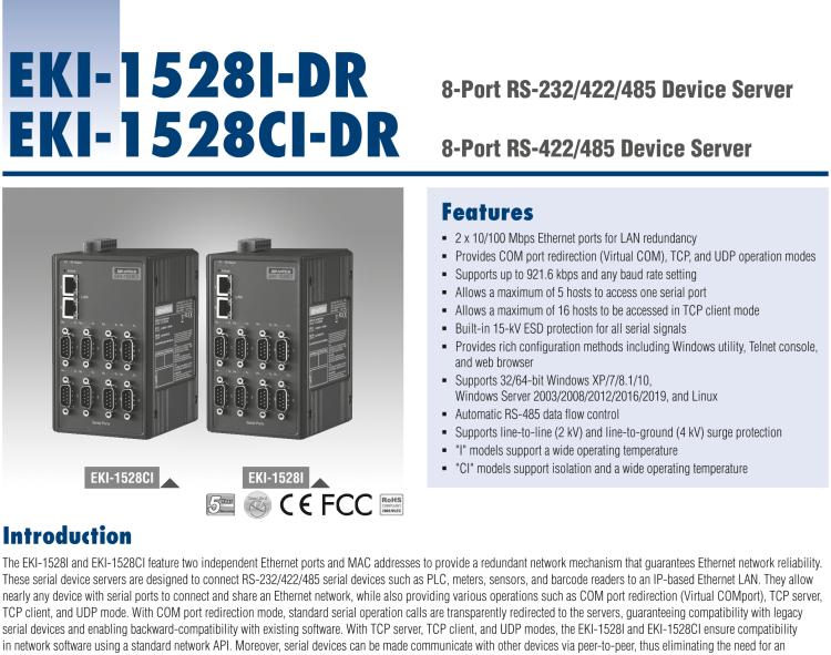 研華EKI-1528I-DR 8-port RS-232/422/485 Serial Device Server - Wide Temperature