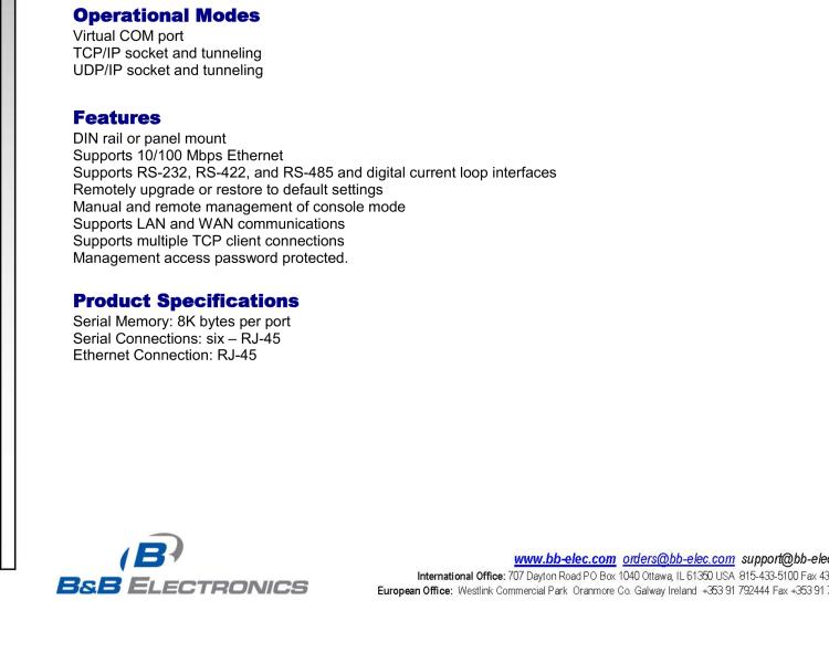 研華BB-ESP906CL Serial Device Server, 4 x RJ45 RS-232/422/485, 2 x RJ45 Current Loop