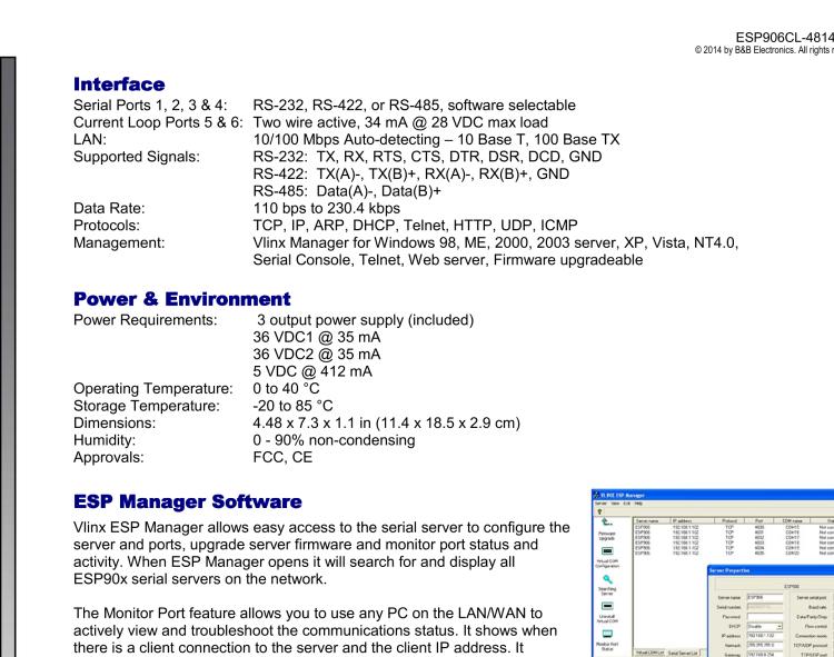 研華BB-ESP906CL Serial Device Server, 4 x RJ45 RS-232/422/485, 2 x RJ45 Current Loop