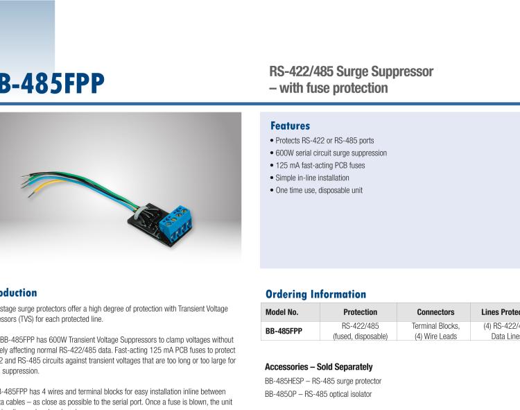 研華BB-485FPP Serial Surge Protector, RS-422/485 Data Line, Fused