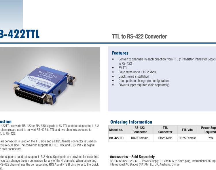 研華BB-422TTL Serial Converter, RS-422 DB25 F to 5V TTL DB25 M