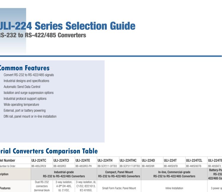 研華BB-485BAT3 ULI-224TB RS-232（DB9母頭至RS-422/485（接線端子）轉(zhuǎn)換器，電池供電