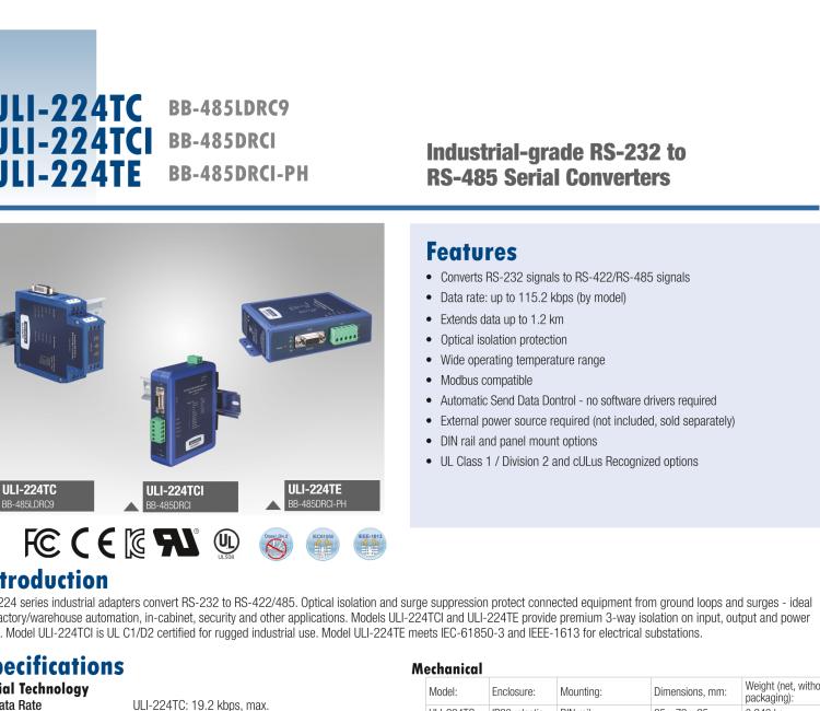 研華BB-485BAT3 ULI-224TB RS-232（DB9母頭至RS-422/485（接線端子）轉(zhuǎn)換器，電池供電