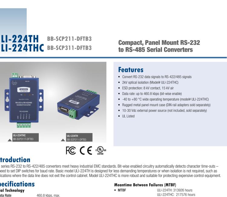 研華BB-4WSD9TB ULI-224T-RS-232（DB9母頭）至RS422/485（接線端子）轉(zhuǎn)換器