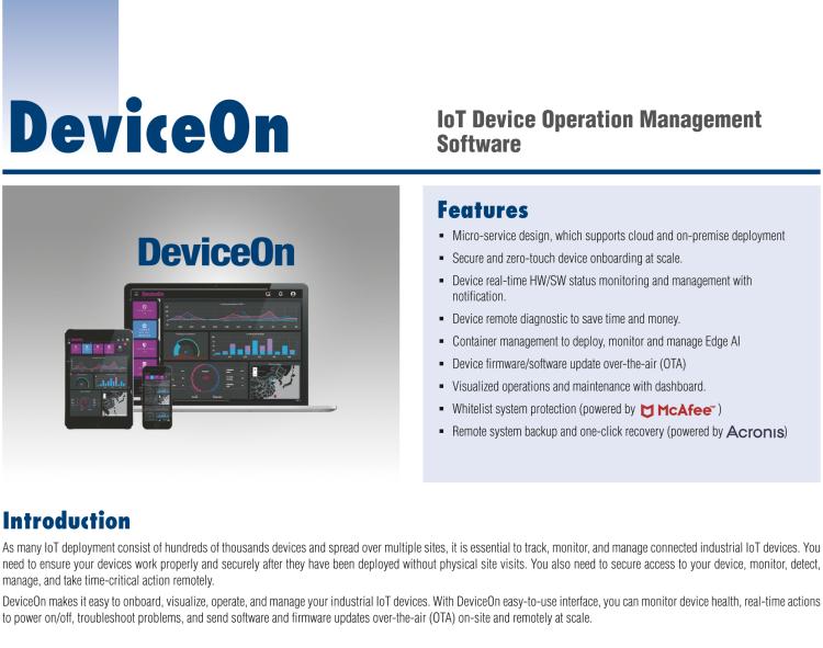 研華DeviceOn DeviceOn.DM是IoT設(shè)備管理，可遠程管理連接的設(shè)備并提供集中式管理功能。